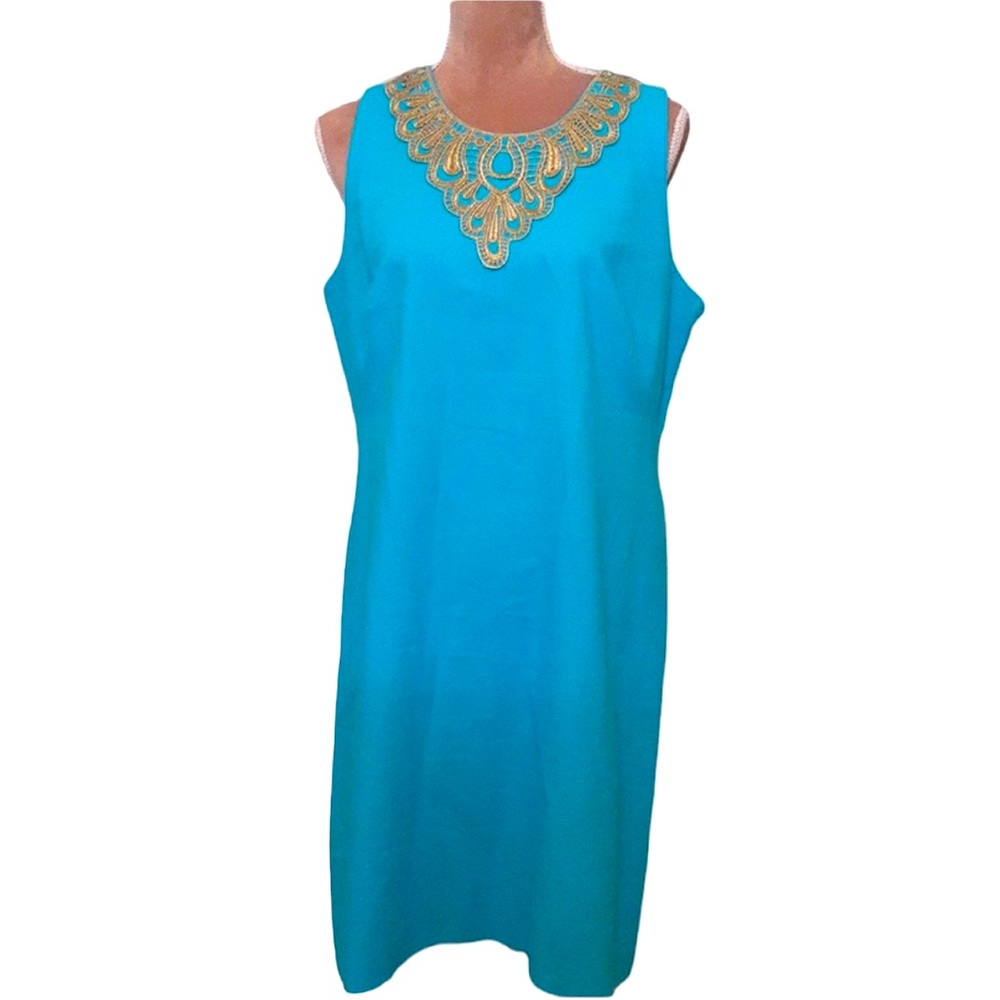 Eliza J linen blend embellished dress blue size 8